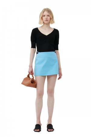 Ganni Baumwoll Suiting Mini GolfSkirts Blau | TVRIB2650