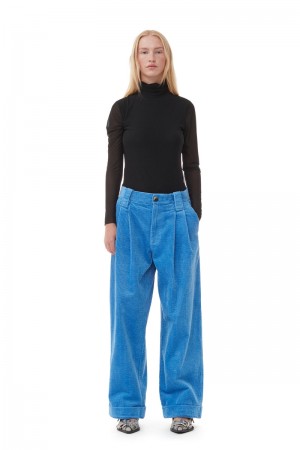 Ganni Corduroy Loose Pleat Hose Silber Blau | FJVCG7389