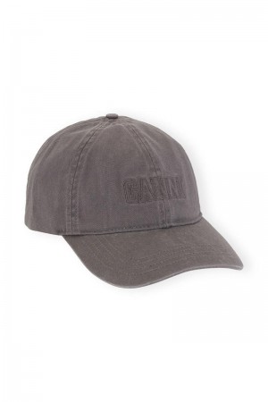 Ganni Embroidered Logo Hüte Grau | GLCQI5921