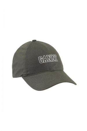 Ganni Embroidered Logo Hüte Olivgrün | TWAMZ7813