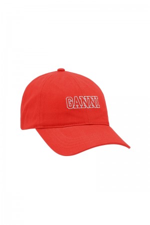 Ganni Embroidered Logo Hüte Rot | DYAIC1542