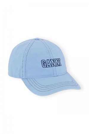 Ganni Embroidered Logo Hüte Silber Blau | KTFEV3789