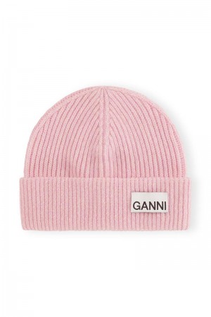 Ganni Fitted Rib Knit Wolle Mütze Lila | BVIKM6852