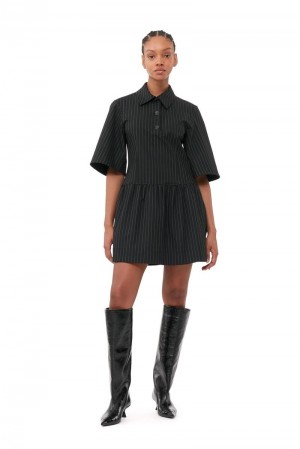 Ganni Gestreift Minikleid Schwarz | UIKLF6423