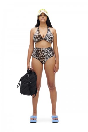 Ganni Halter Bikini Top Bademode Leopard | MXNYJ9827