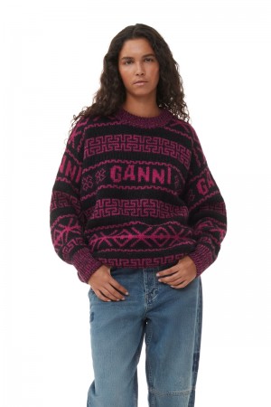 Ganni Lambswool Pullover Oberteile Blumen | FNAOE5193