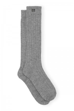 Ganni Long Winter Gerippt Socken Grau | VRYCK5903