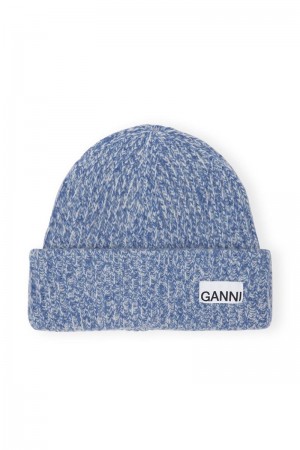 Ganni Loose Wolle Rib Knit Mütze Blau | UIDSC2978