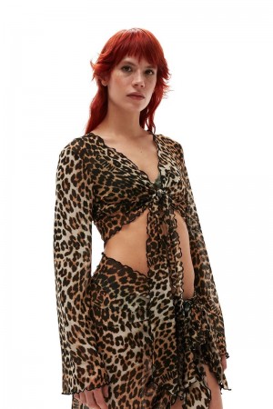 Ganni Mesh Cover Up Wrap Bademode Leopard | VGHYX7239