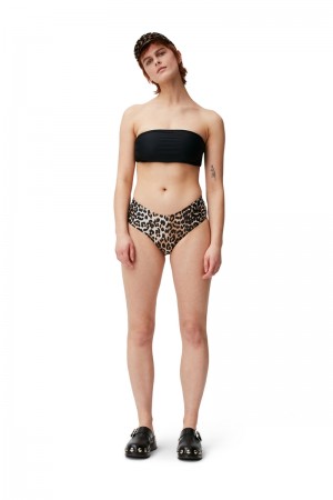 Ganni Mid-Rise Bikini Bottom Bademode Leopard | TQKNP1476