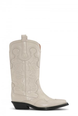 Ganni Mid Shaft Embroidered Westernstiefel Weiß | OEYSJ1867