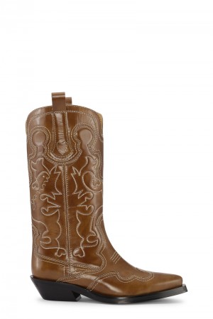 Ganni Mid Shaft Embroidered Westernstiefel Braun | XTPUG4367