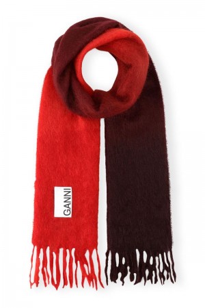 Ganni Mohair Gradient Schals Rot Schwarz | TPQSD4371