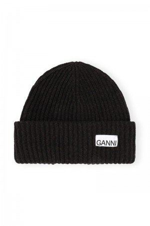 Ganni Oversized Wolle Mütze Schwarz | ZPILK4029