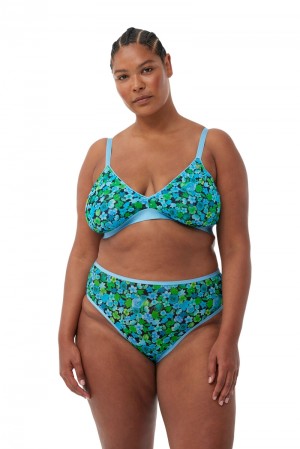 Ganni Parade Silky Mesh Bralette Bademode Blau | CGLJY5730