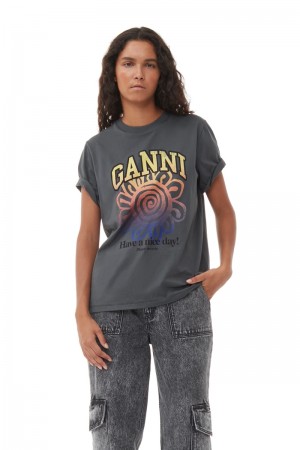 Ganni Relaxed Flower T-shirts Grau | TDQMC7380