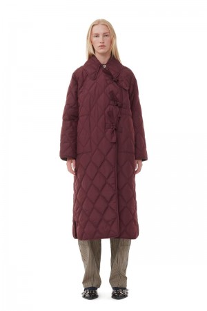 Ganni Ripstop Quilt Asymmetric Mäntel Bordeaux | UGERF8237