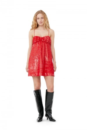 Ganni Sequins Minikleid Rot | VZTCG6157