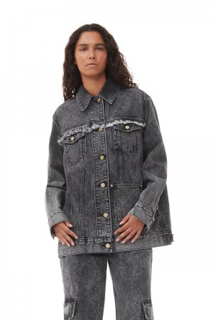 Ganni Snow Washed Denim Oversized Jacken Schwarz | FPGKZ5837