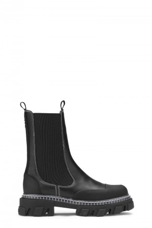 Ganni Stollen Mid Chelsea Stiefel Schwarz | MDLWR8905