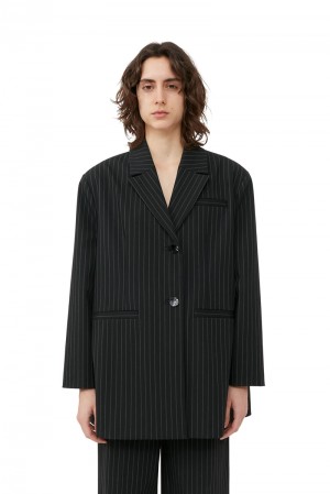 Ganni Stretch Stripe Oversized Blazer Schwarz | TVBNW7530