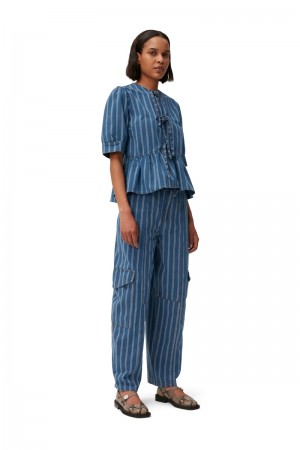 Ganni Stripe Denim Cargo Hose Waschen | BUIYL8169