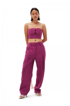 Ganni Summer Suiting Relaxed Falten Hose Lila Bordeaux | DPCKI6280