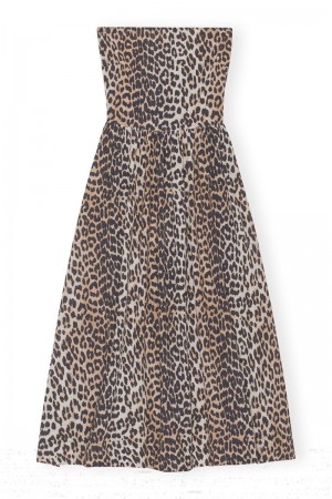 Ganni Tieband Multifunctional Kleid Leopard | QEJDO6158