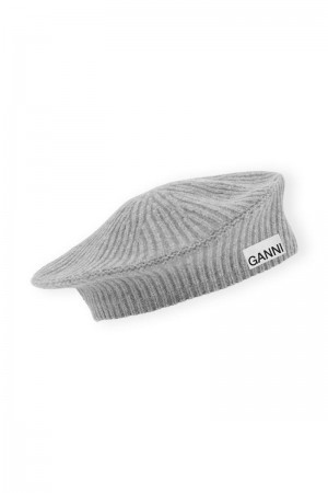 Ganni Wolle Rib Knit Baskenmützen Grau | FUMSN7851