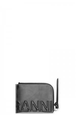 Ganni Zip Logo Card Holder Geldbörse Schwarz | QKXNL2936