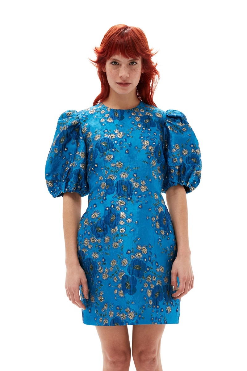 Ganni 3D Jacquard Open Back Minikleid Blau | JIADE8356