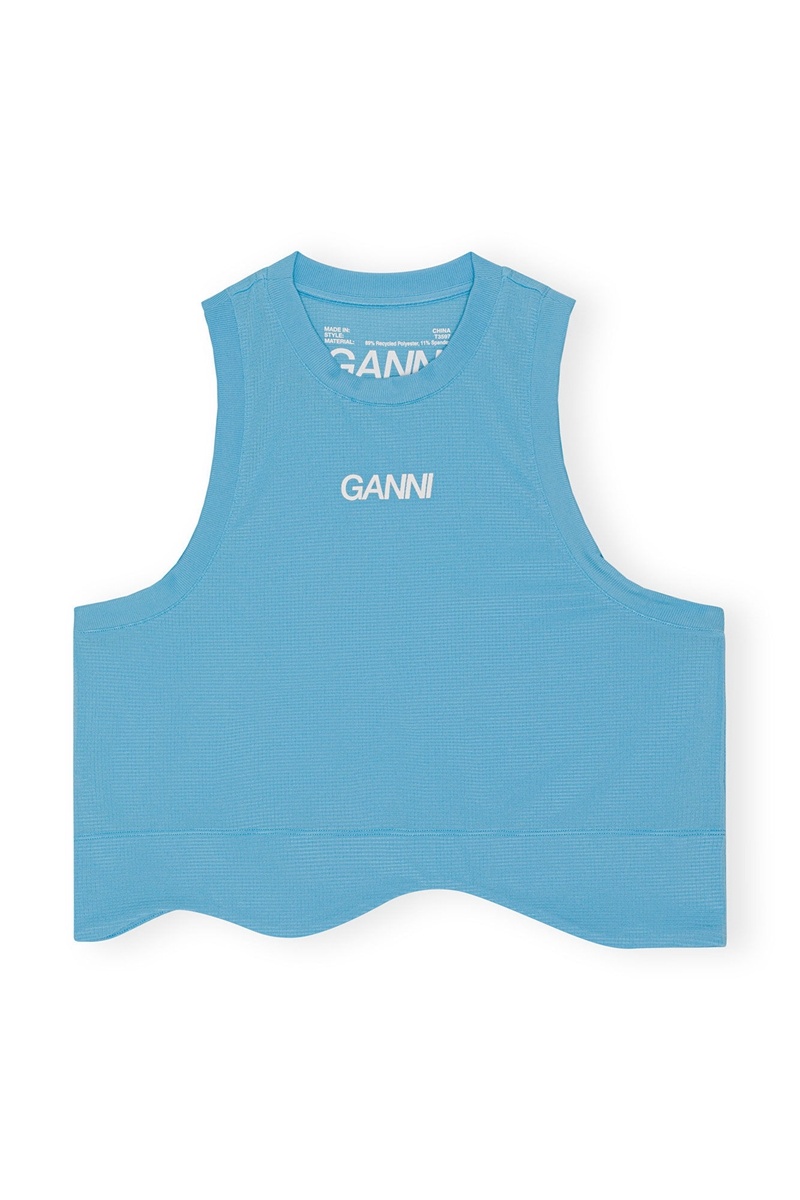 Ganni Active Mesh Oberteile Blau | YABWJ9381