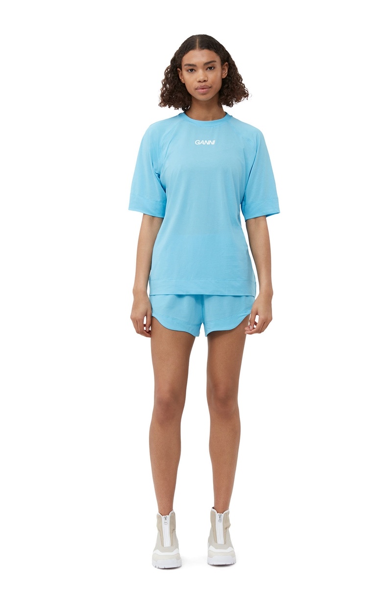 Ganni Active Mesh T-shirts Blau | NIFGQ4016