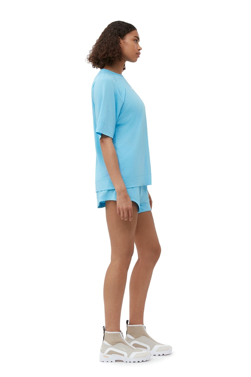 Ganni Active Mesh T-shirts Blau | NIFGQ4016