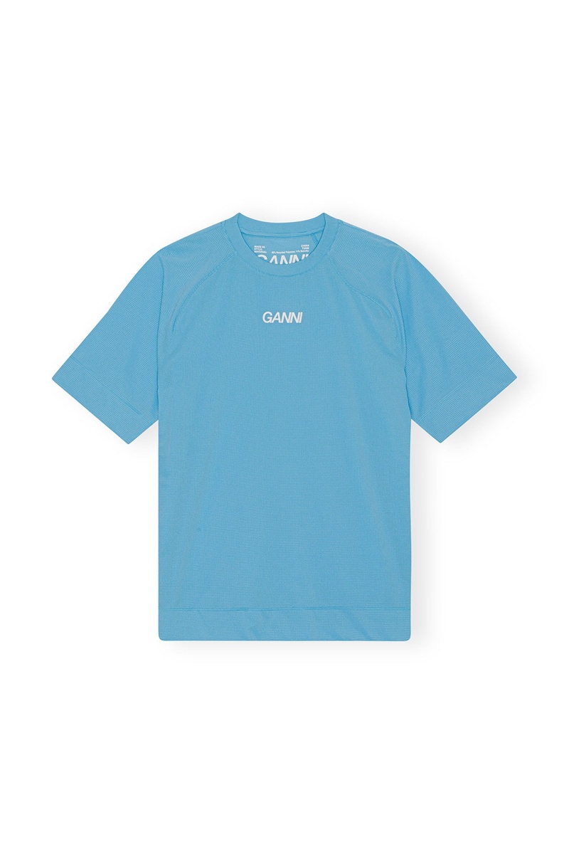 Ganni Active Mesh T-shirts Blau | NIFGQ4016