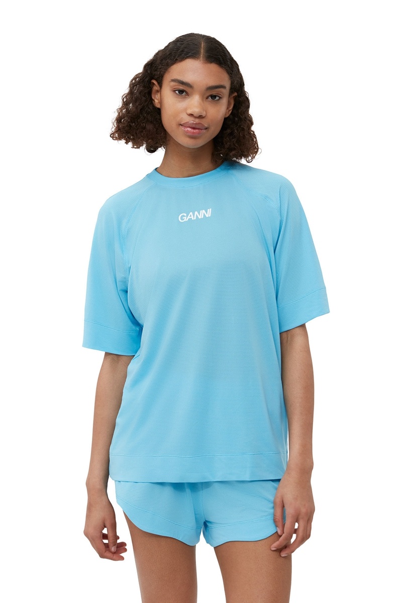 Ganni Active Mesh T-shirts Blau | NIFGQ4016