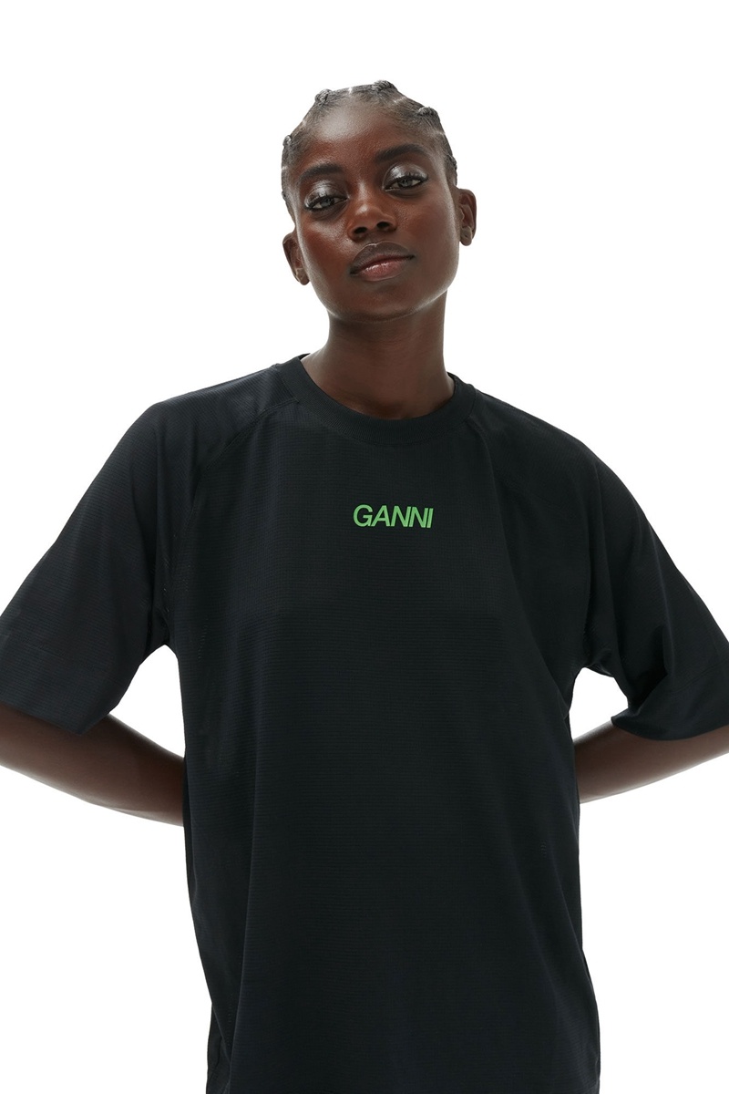 Ganni Active Mesh T-shirts Schwarz | BNLYZ8465