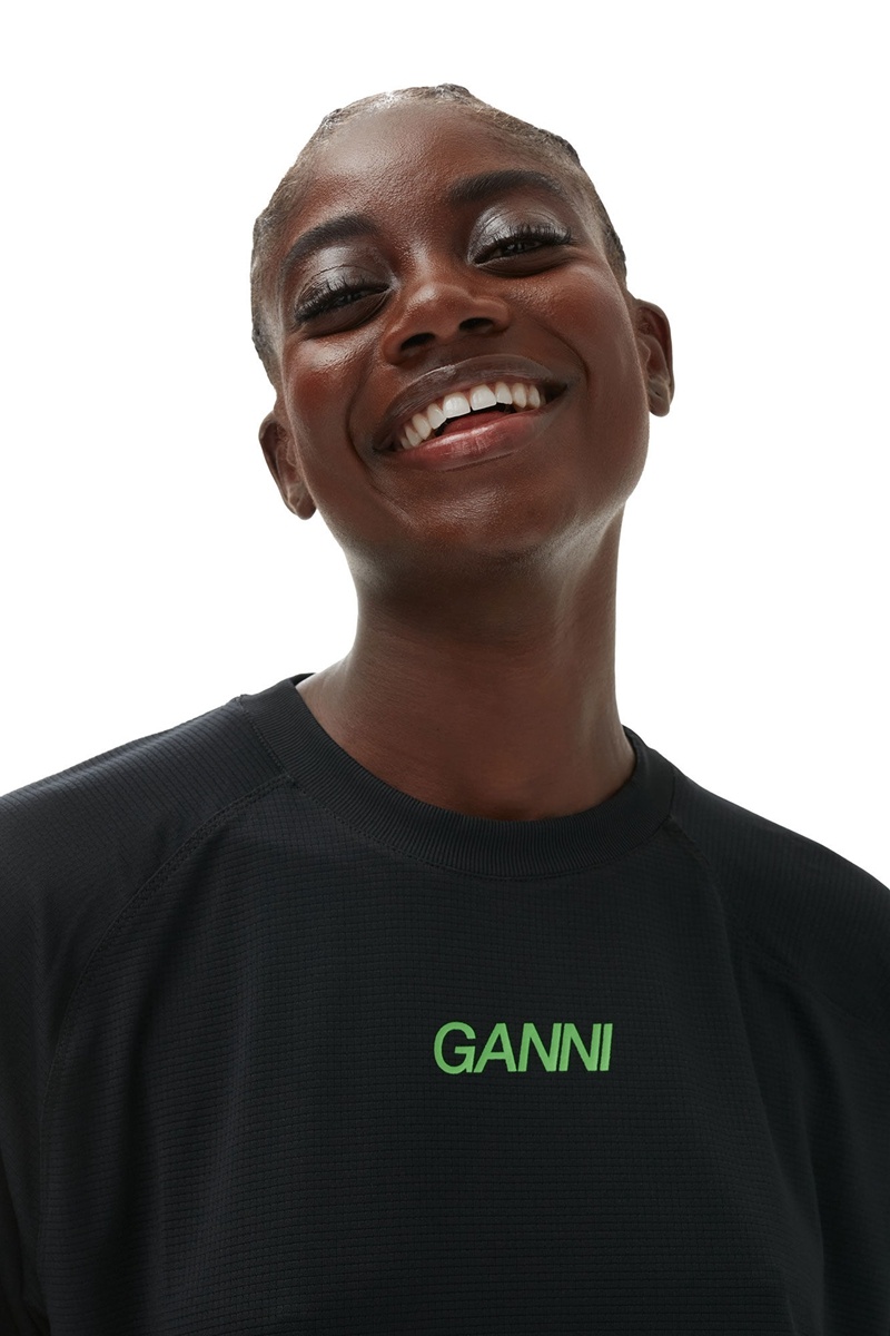 Ganni Active Mesh T-shirts Schwarz | BNLYZ8465