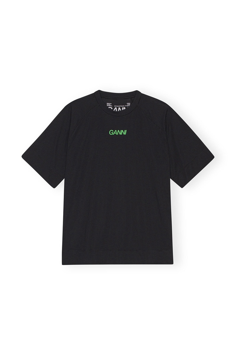 Ganni Active Mesh T-shirts Schwarz | BNLYZ8465