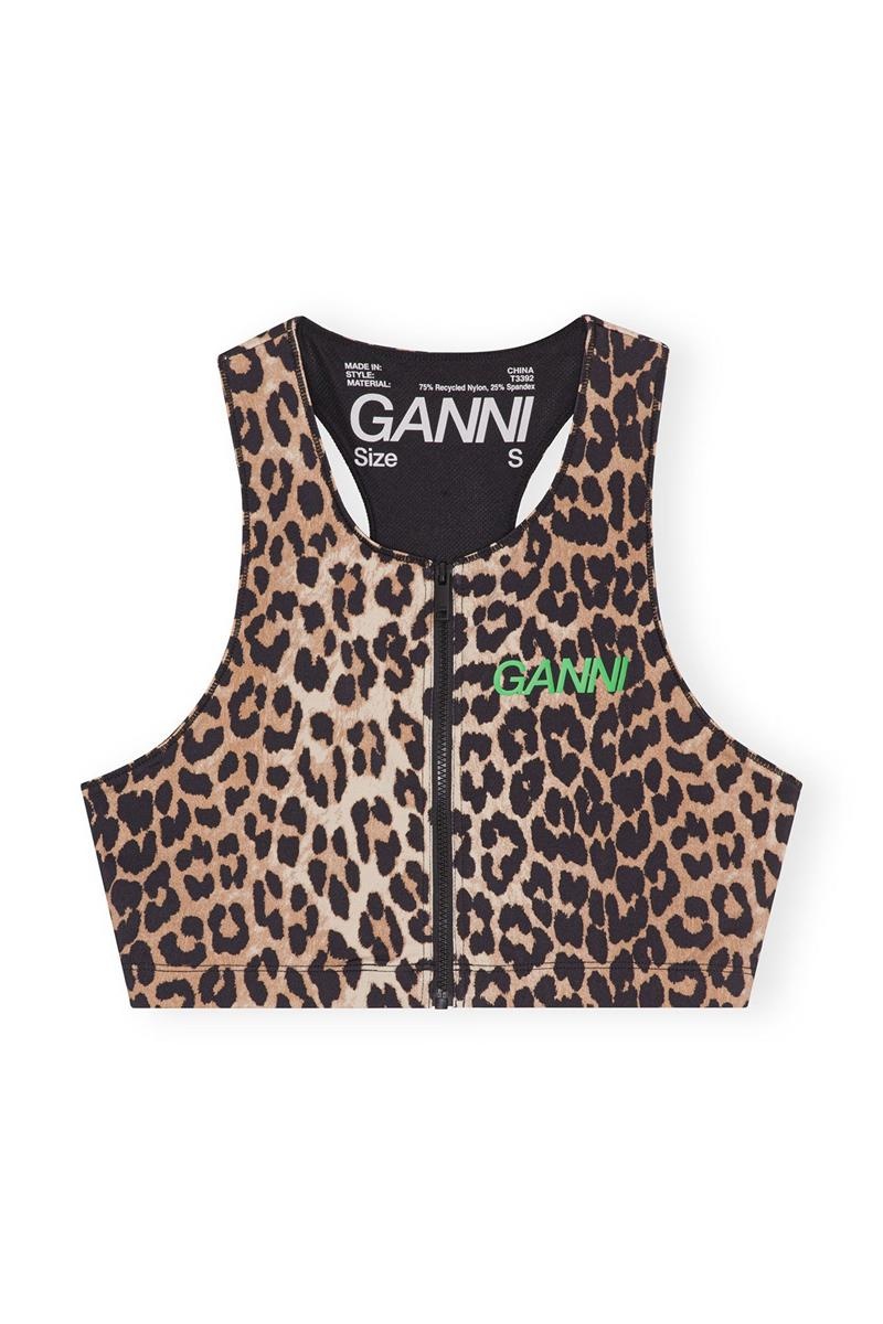 Ganni Active Racerback Reißverschluss Oberteile Leopard | MBEZN5263