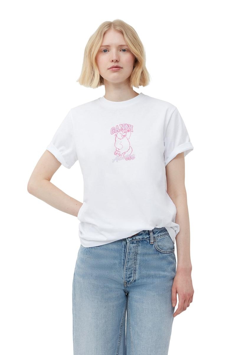 Ganni Basic Jersey Camp Bear T-shirts Weiß | EZCWO0248