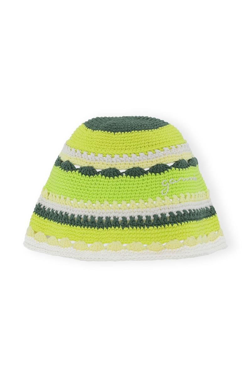 Ganni Baumwoll Crochet Bucket Hüte Grün | OBYVQ8075