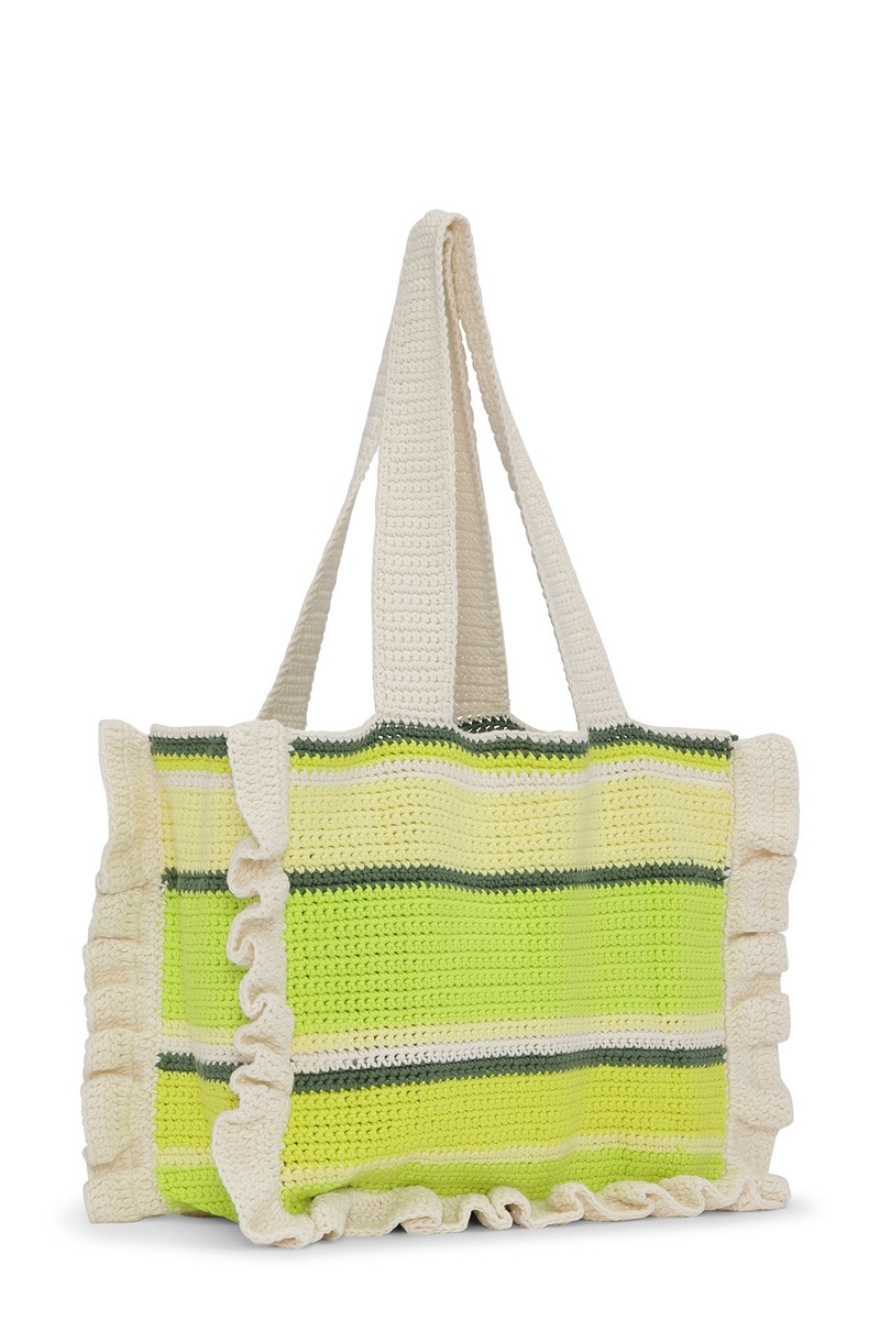 Ganni Baumwoll Crochet FrillBag Tragetasche Grün | PMFZU8912