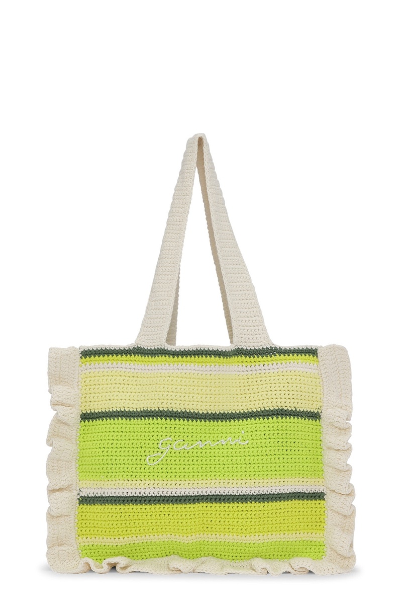 Ganni Baumwoll Crochet FrillBag Tragetasche Grün | PMFZU8912