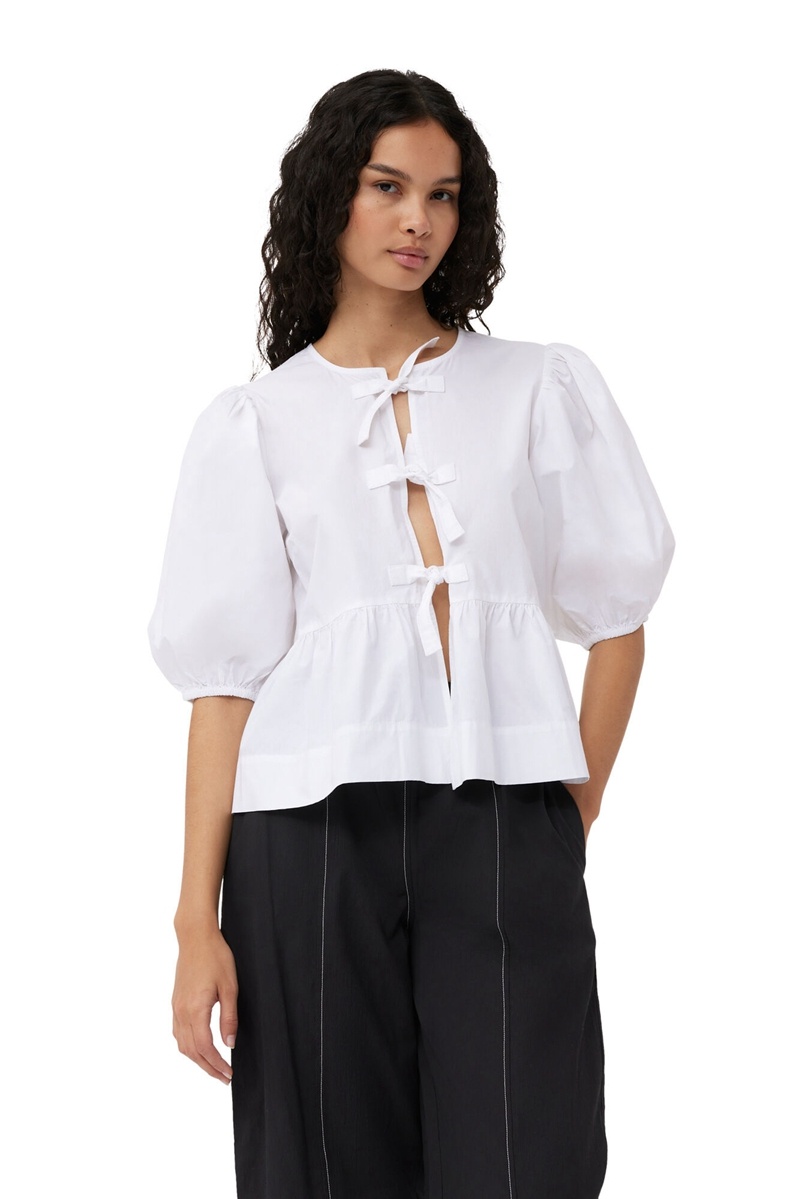 Ganni Baumwoll Poplin Bluse Weiß | WUBNL0951