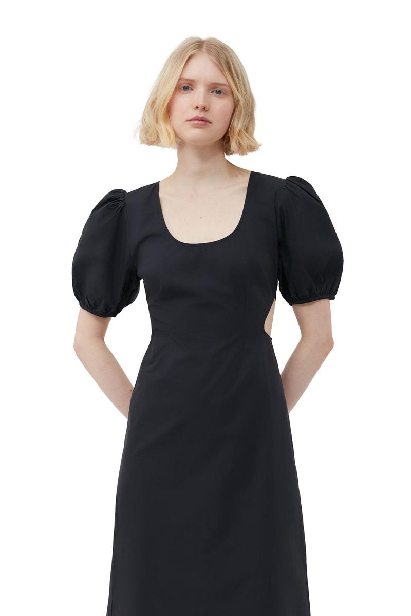 Ganni Baumwoll Poplin Cutout Kleid Schwarz | PTEZF7259