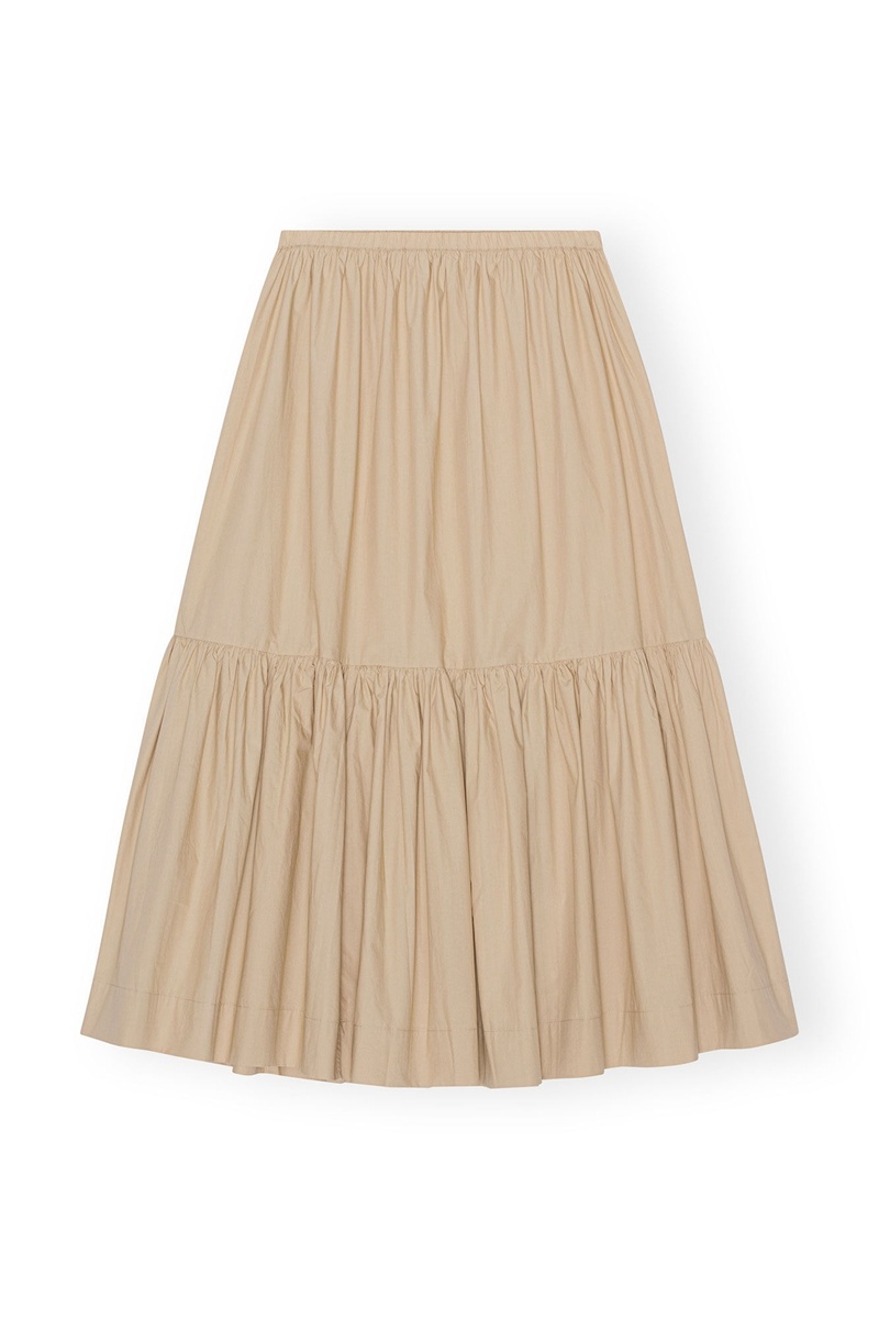 Ganni Baumwoll Poplin Flounce GolfSkirts Khaki | MHEXK1836