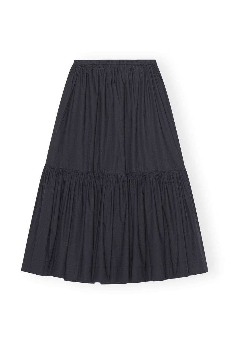 Ganni Baumwoll Poplin Flounce GolfSkirts Schwarz | ZBYDL7145