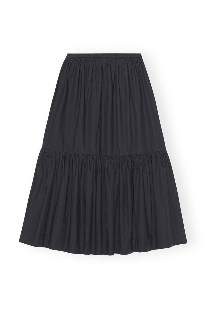 Ganni Baumwoll Poplin Flounce GolfSkirts Schwarz | ZBYDL7145