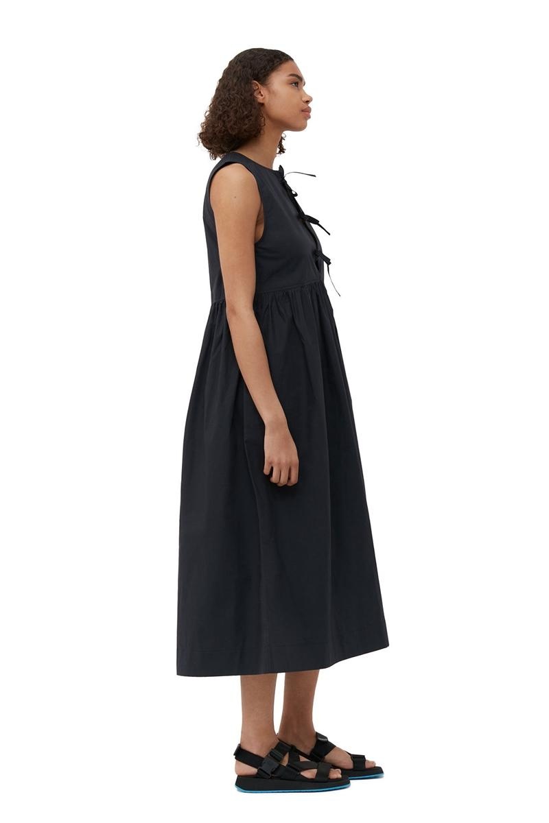 Ganni Baumwoll Poplin Midi-kleid Schwarz | SOMBX8145